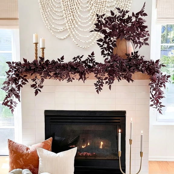 6 Ft Artificial Plum Cimicifuga Seeded Garland, Fall Autumn Leaf Table Mantle Centerpiece Decor, Indoor Thanksgiving Halloween Wedding Room Home Decoration