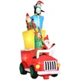 thumbnail image 6 of Outsunny 9ft Christmas Inflatables Outdoor Decorations Santa Claus Drives a Gift Car with Elk, Elf and Two Penguins, Blow-Up LED Yard Christmas Decor for Garden, Lawn, 6 of 11