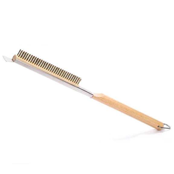 1 Pack Pizza Oven Brush,Pizza Brush with Wooden Handle,Oven Brush with Scraper,21 Inches Copper Wire Brush,Long Handle Baking Cleaning Brush