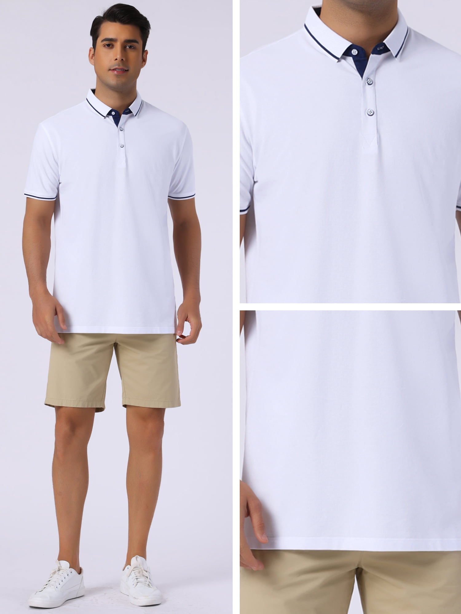 DARING DIVA Men's Polo Short Sleeves Classic Fit Business Summer Golf Shirt S White
