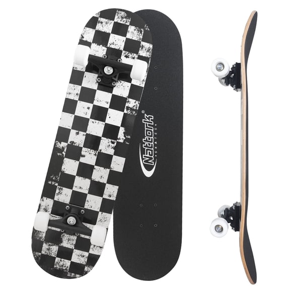 Mammygol Skateboards 31 inch Black and White Square Complete Skateboard Wood 9 Layer Boards for Boys Girls Youth Teens Beginner