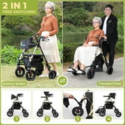 Foldable Rollator Walker for Seniors with Seat, Lightweight 2 In 1 Rolling Walkers Wheelchair Combo for Adult, Transport Chair with Brakes, Adjustable Seat and Handle, 300 Lb. Weight Capacity
