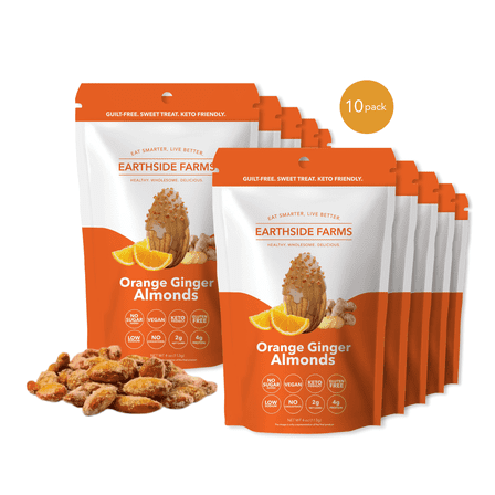Earthside Farms Orange Ginger Almonds, Healthy Snacks Food, Vegan, Gluten-Free, Low Carb, Low Calorie Snacks, Keto-friendly - 4 Ounce Pack of 10