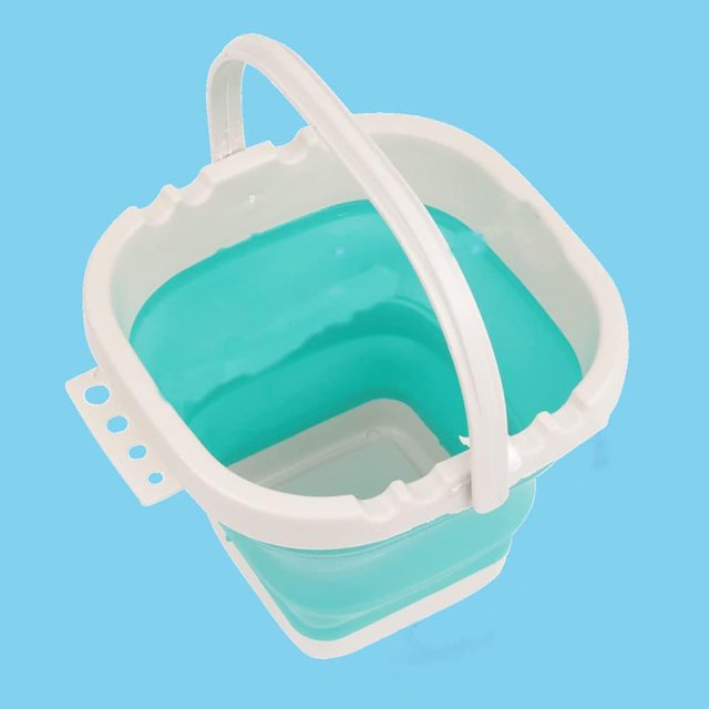 Cubo plegable con compartimento, cubo portátil para lavar bolígrafos para pintar, cubo de silicona para lavar bolígrafos con pigmentos, cubo plegable portátil con asa azul