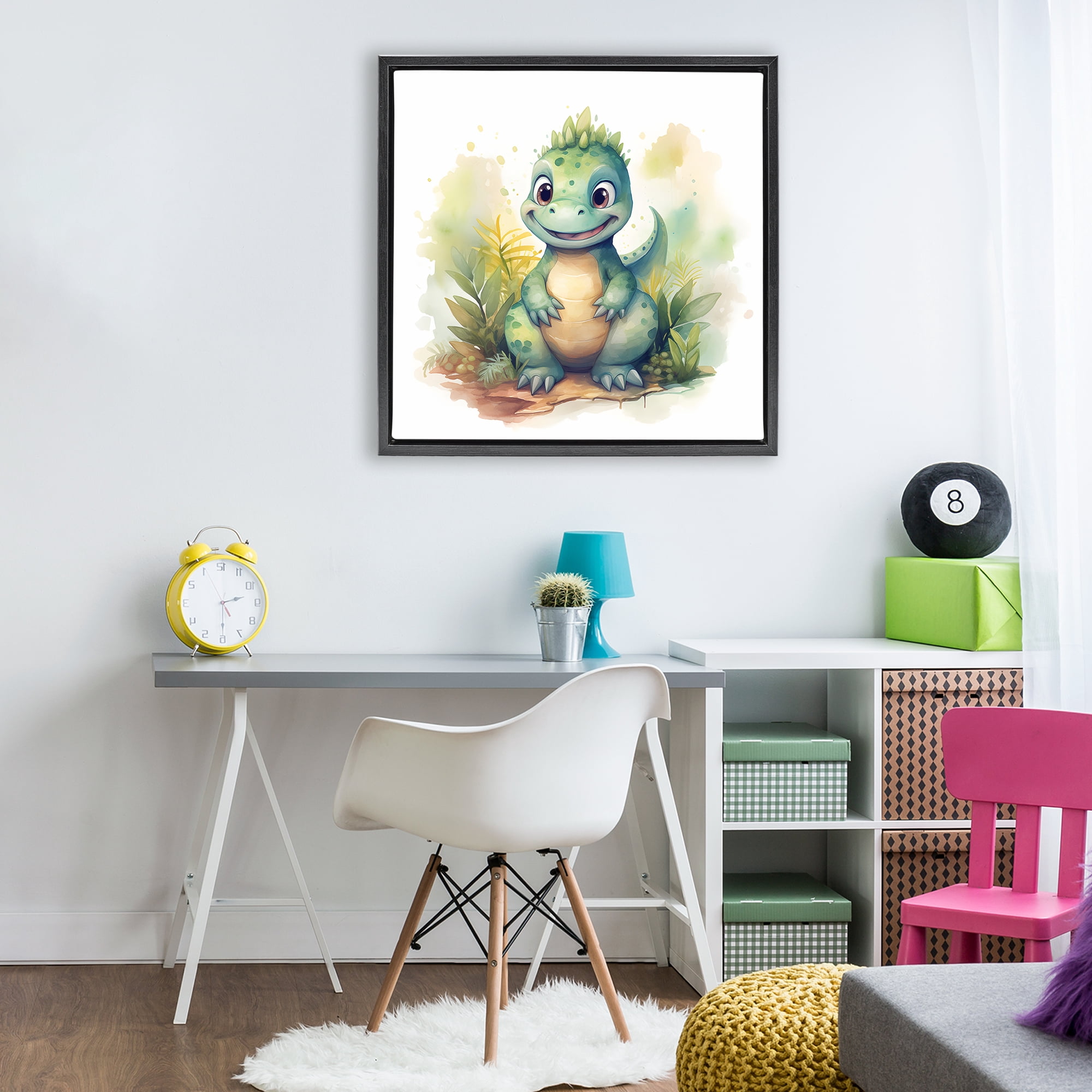 Stupell Industries Crafty Smiling Dinosaur Black Framed Floater Canvas Wall Art, design by Steve Hunziker