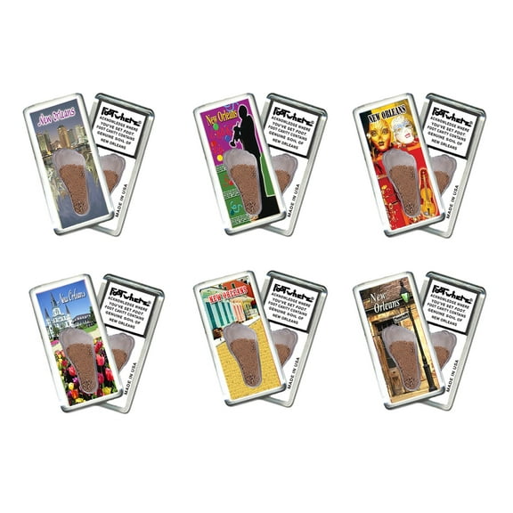 New Orleans FootWhere Souvenir Magnets. 6 Piece Set. (NO200 - Assorted)