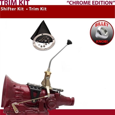 American Shifter 4L60E Shifter Kit Chrome 10 in. Trim Kit Push Button Black Boot Billet Knob for EF356