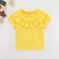 thumbnail image 5 of XBASW 2-10T Girls Short Sleeve T-Shirt for Baby Kids Ruffled Cotton Casual Tops Toddler Solid Color Summer Tees for Girls, 5 of 10