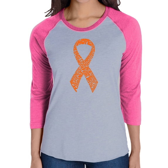 LA Pop Art Women's Raglan Baseball Word Art T-shirt - Ms Ribbon