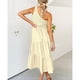 thumbnail image 3 of Vestido largo con volantes en capas color albaricoque, sin mangas, estilo bohemio chic para bodas en la playa, fiestas y días festivos, talla L, 3 of 6