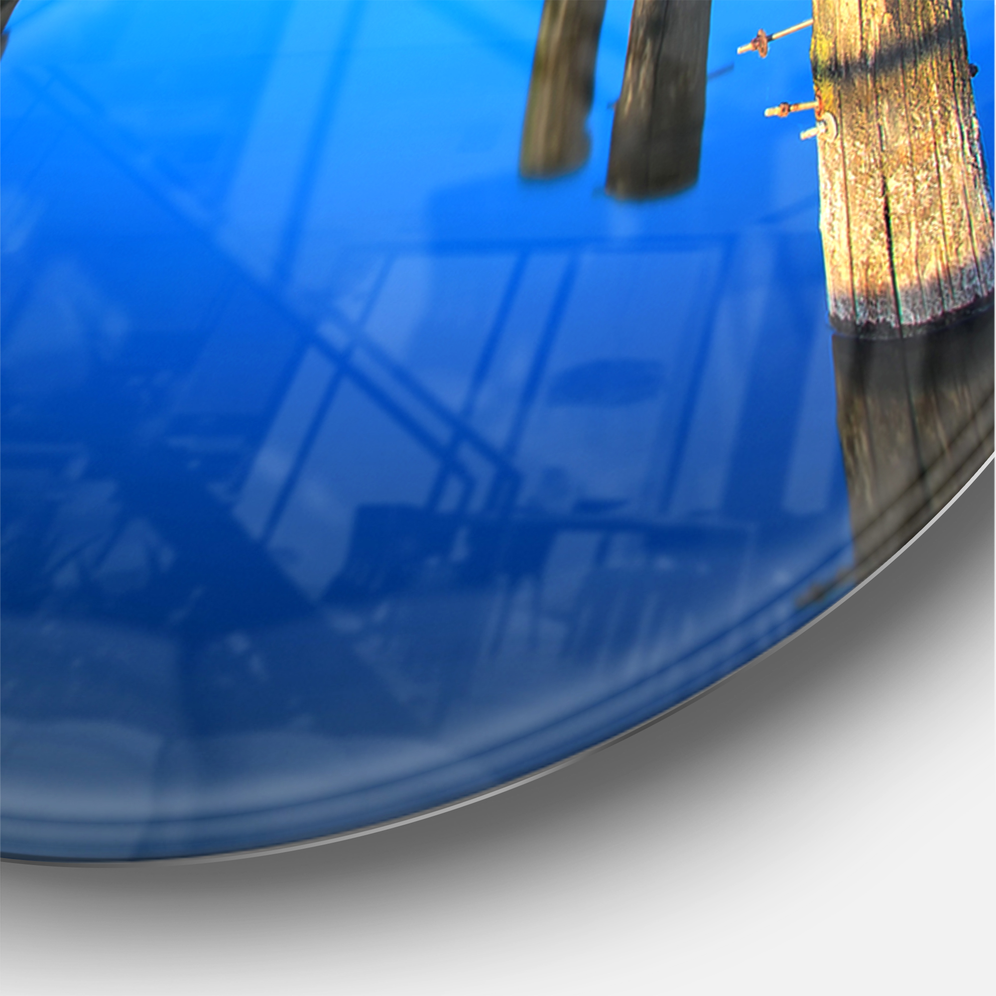 Designart 'Wooden Pier Remains in Blue Sea ' Modern wall clock