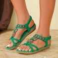 thumbnail image 3 of Rokment Womens Bohemian Beach Wedge Low Heels Dressy Sandals Ethnic Vintage Rhinestones Heart Charms Elastic Ankles Strap Comfortable Dress Walking Summer Shoes E Size 7, 3 of 7
