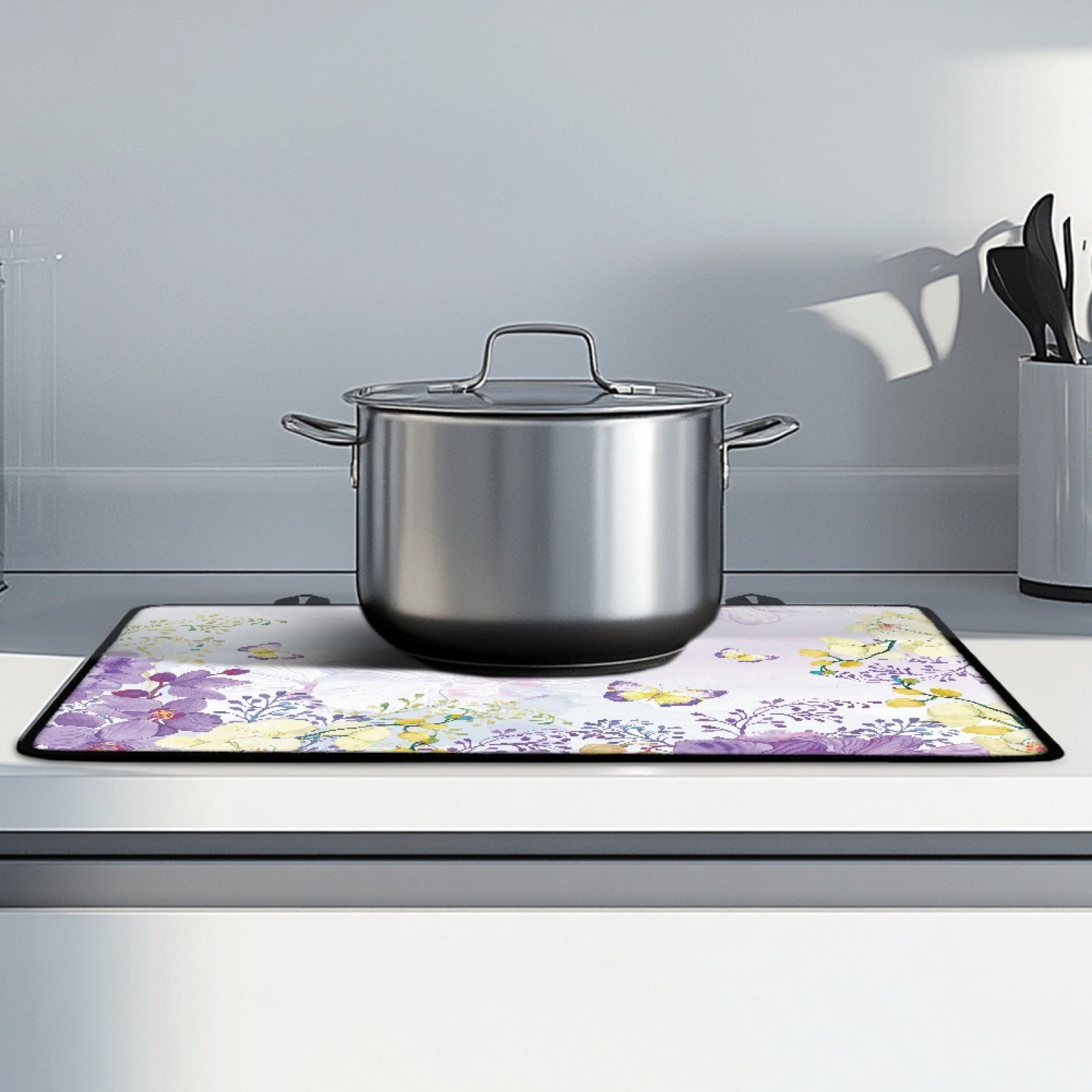 Renewold Glass Stove Top Cover Non-slip Electric Stove Top Protector Cooktop Cover for Electric Stove, Heat Resistant Foldable Range Cover, 29'' x 21'', Butterfly Flower Violet