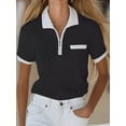 thumbnail image 4 of Women's Knit Short Sleeve Po-Lo Shirts Collared Neck Work Dressy Loose Tops for Summer Business Black XL, 4 of 7