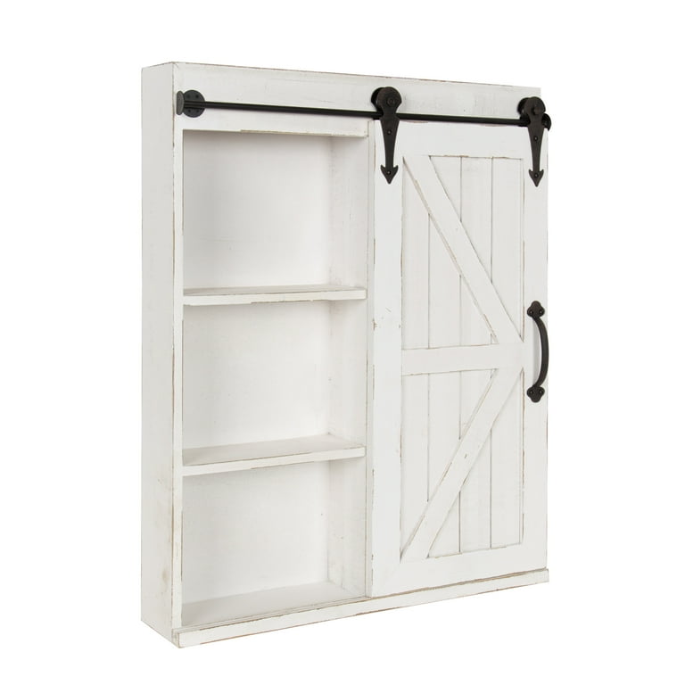 Kate and Laurel Cates Wood Decorative Cabinet with Vanity Mirror and Sliding Barn Door, Rustic White Kate and Laurel Cates Wood Decorative Cabinet with Vanity Mirror and Sliding Barn Door, Rustic White