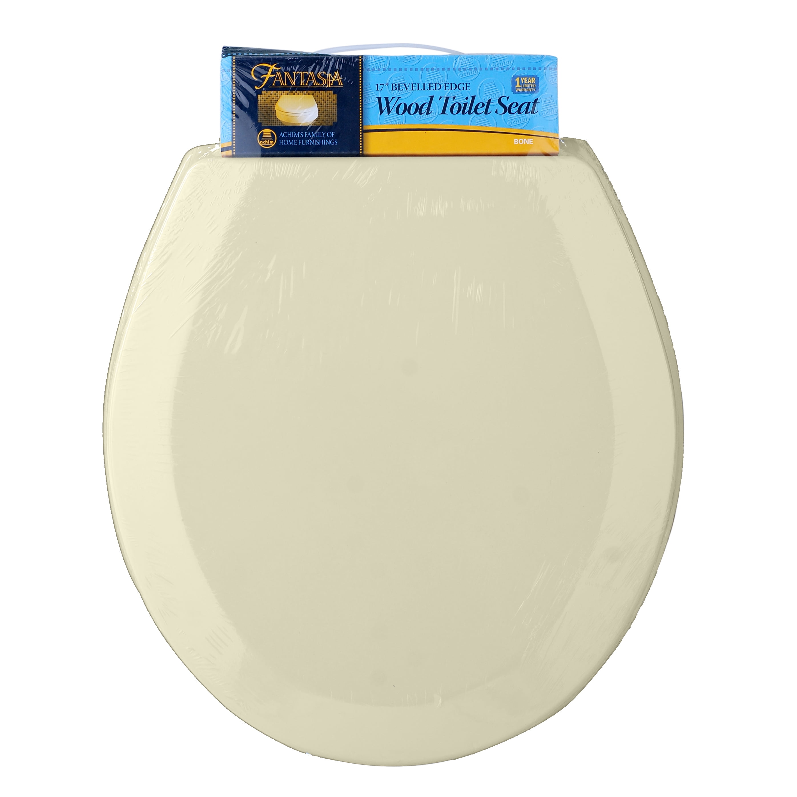 Standard Wood Toilet Seat, Bone - 17 Inch - Fits All Standard Size Fixtures - Easy to Install Fantasia by Achim Home Decor