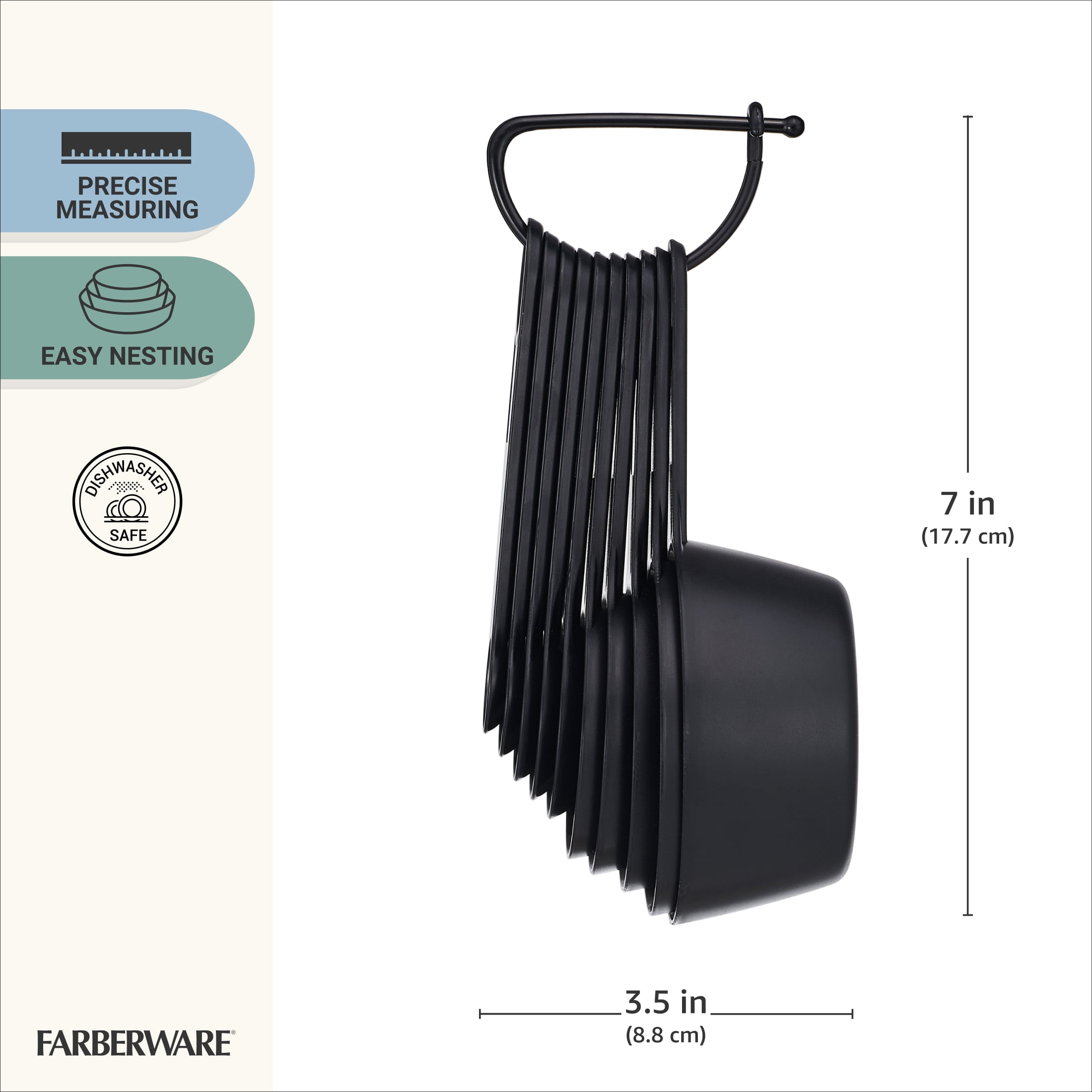 Farberware Professional 10-Piece Nesting Plastic Measuring Cup and Spoon Set Black