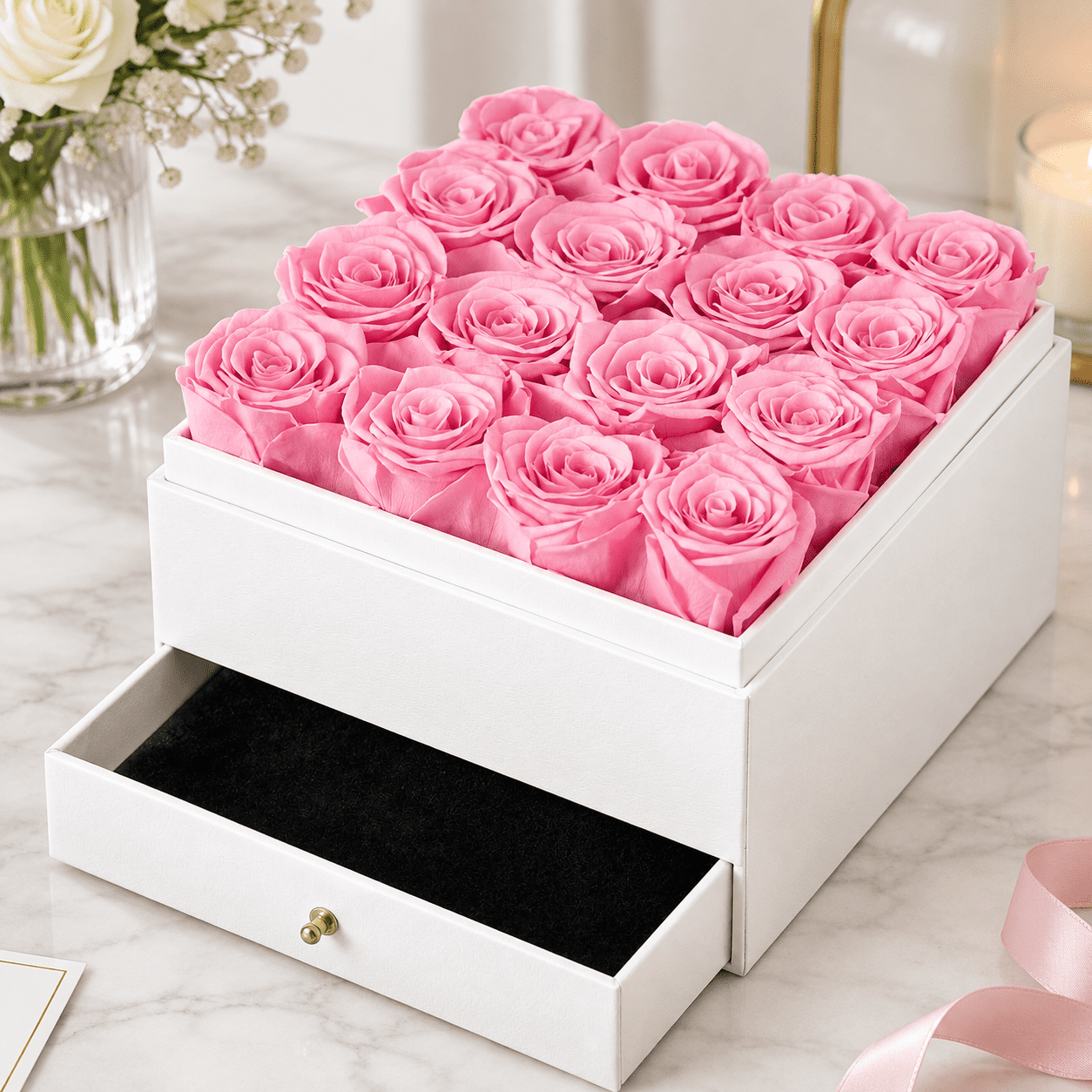 Preserved Rose that Last Over a Year Rose Box Pink
