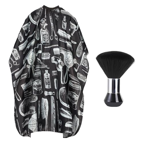 Professional Hair Cutting Cape with Neck Duster Brush,Large Size Salon Barber Cape for Men,Women and Kids(Barber Supplies Pattern)