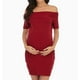 thumbnail image 3 of Vestidos de maternidad con hombros descubiertos, manga corta, Color puro, suaves, cómodos, ajustados a la moda, vestidos de mujer para uso diario, 3 of 6