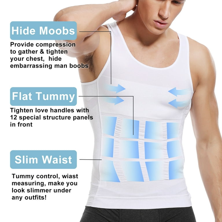 QRIC Mens Gynecomastia Compression Shirts Slimming Undershirt Body Shaper  Tank Top Vest Abs Waist Trainer 
