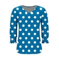 thumbnail image 4 of Scyoekwg Vintage Polka Dots Print Blouses for Women Puff Sleeve V Neck Tunic Shirts with Smocked Dressy Casual 3/4 Length Sleeve Womens Tops (Blue,M), 4 of 4