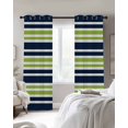 thumbnail image 3 of Navy Blue Green Striped Blackout Curtains, Light Blocking Print Window Curtains, Gradient Horizontal Lines Thermal Insulated Window Drapes for Living Room Kitchen Cafe 2 Panels, 84"W x 84"L, 3 of 9