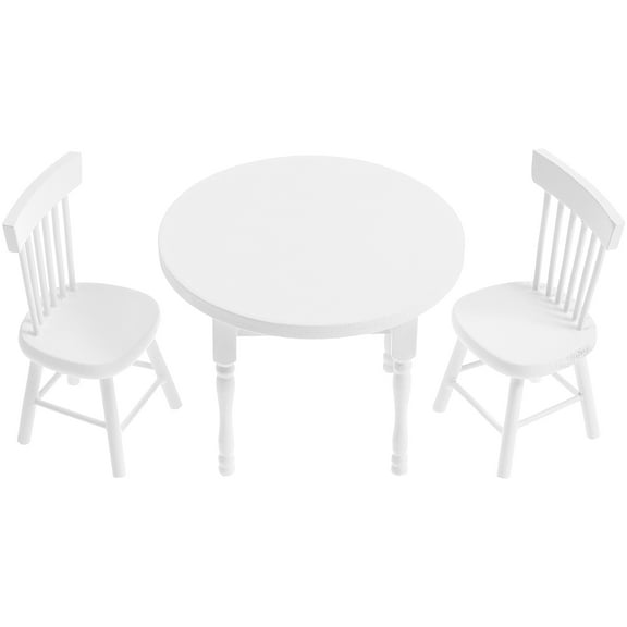 Wooden Round Table Set Tiny Homes Figurine Dining Room Office Child White