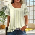 thumbnail image 2 of QQAMB Womens Tops Petal Sleeve Strip Printed Summer Trendy T-Shirt Casual Loose Square Neck Button Blouse Tees Yellow M, 2 of 7