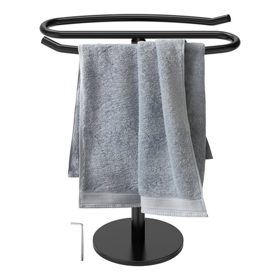 Hand Towel Holder Stand S Shaped Stainless Steel Towel Rack with Non Slip Base Black Elegant Watch Stand for Vanity Countertop
