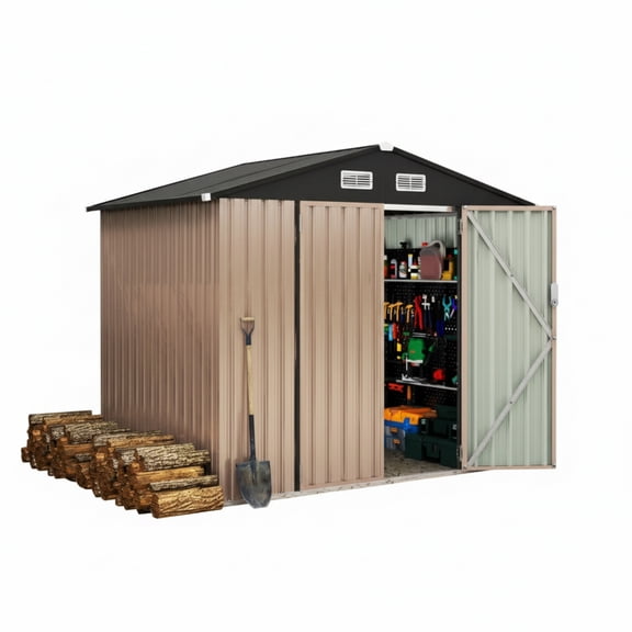 Garvee 6 x 8 ft Metal Storage Shed, with Double Lockable Door, Air Vent, Multi-color
