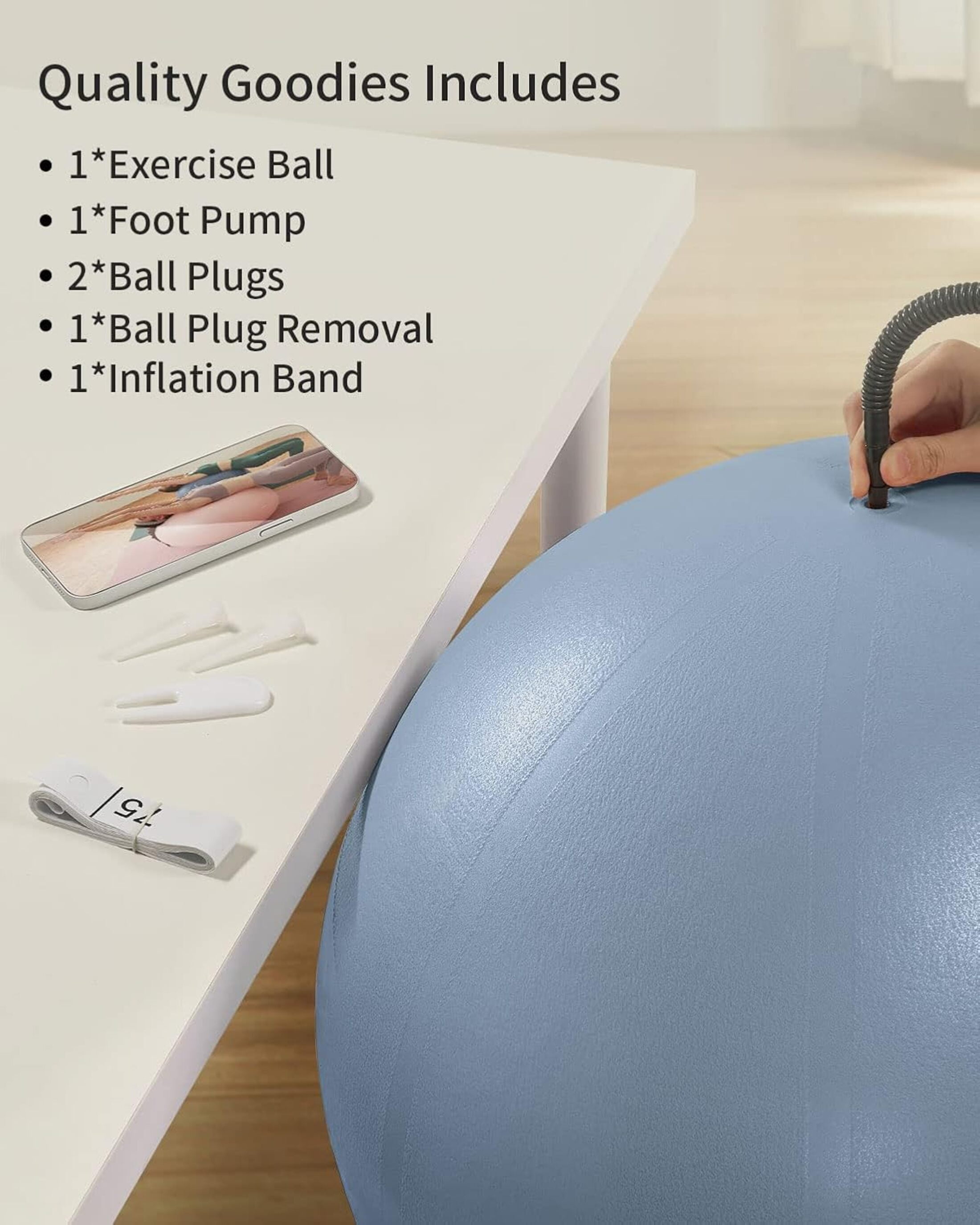 YOTTOY Anti-Burst Exercise Ball, 75 cm — Blue, Extra Thick for Yoga & Physical Therapy