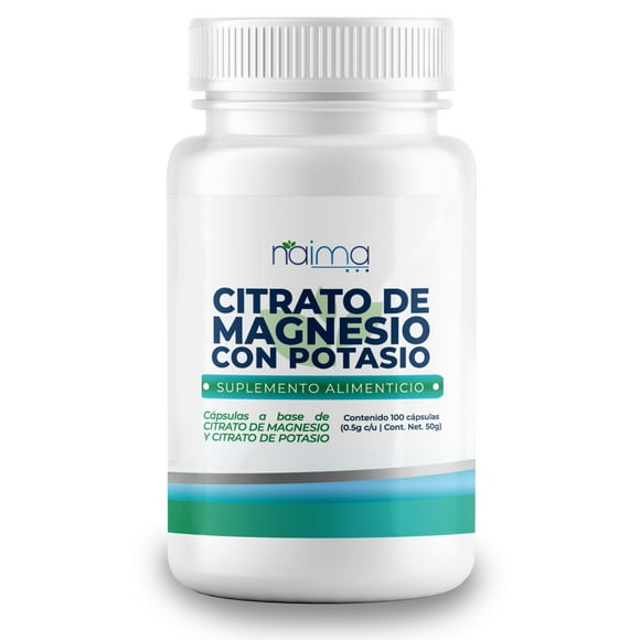 NAIMA Citrato de Magnesio con Potasio, 100 Cápsulas | Suplemento Alimenticio |Ingredientes Naturales | Puro, Alta Absorción | Energía y Bienestar General | Sin Aditivos