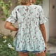 thumbnail image 4 of Blusa de manga corta con cuello redondo para mujer, blusa informal elegante con estampado Floral y volantes, color verde claro XXL, 4 of 6