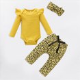 thumbnail image 2 of TOWED22 Newborn Baby Girl Fall Winter Clothes 3-Piece Outfits Set Long Sleeve Round Neck Bodysuit Romper Ribbed Pants Headband Set(Yellow,0-3 M), 2 of 6