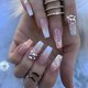 thumbnail image 1 of Uñas postizas de cobertura completa, Uñas postizas acrílicas, purpurina, mariposa, diamantes de imitación, color rosa degradado, 24 unidades, 1 of 4