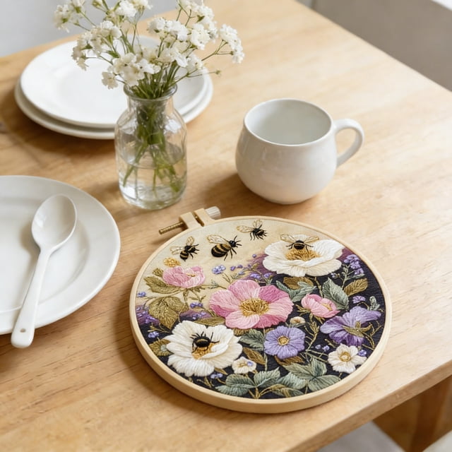 Embroidery For Beginners & Adults DIY Hand Embroidery Needlepoint With Printed Fabric Threads And Instructions