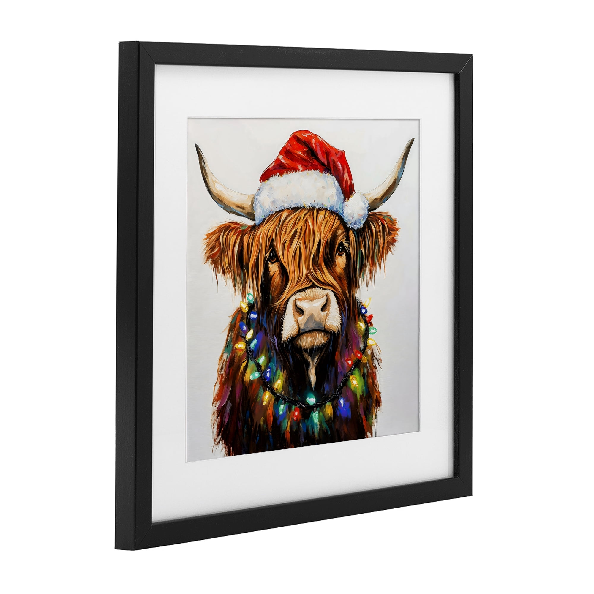 Holiday Lights Bedecked Highland Black Framed Print Under Glass, design by Petal Prints Design