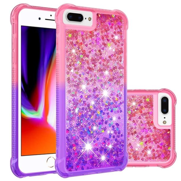 Funda para iPhone 8 Plus/iPhone 7 Plus Transparente con Brillos Carcasa Protectora Antigolpes con Glitter Brillante