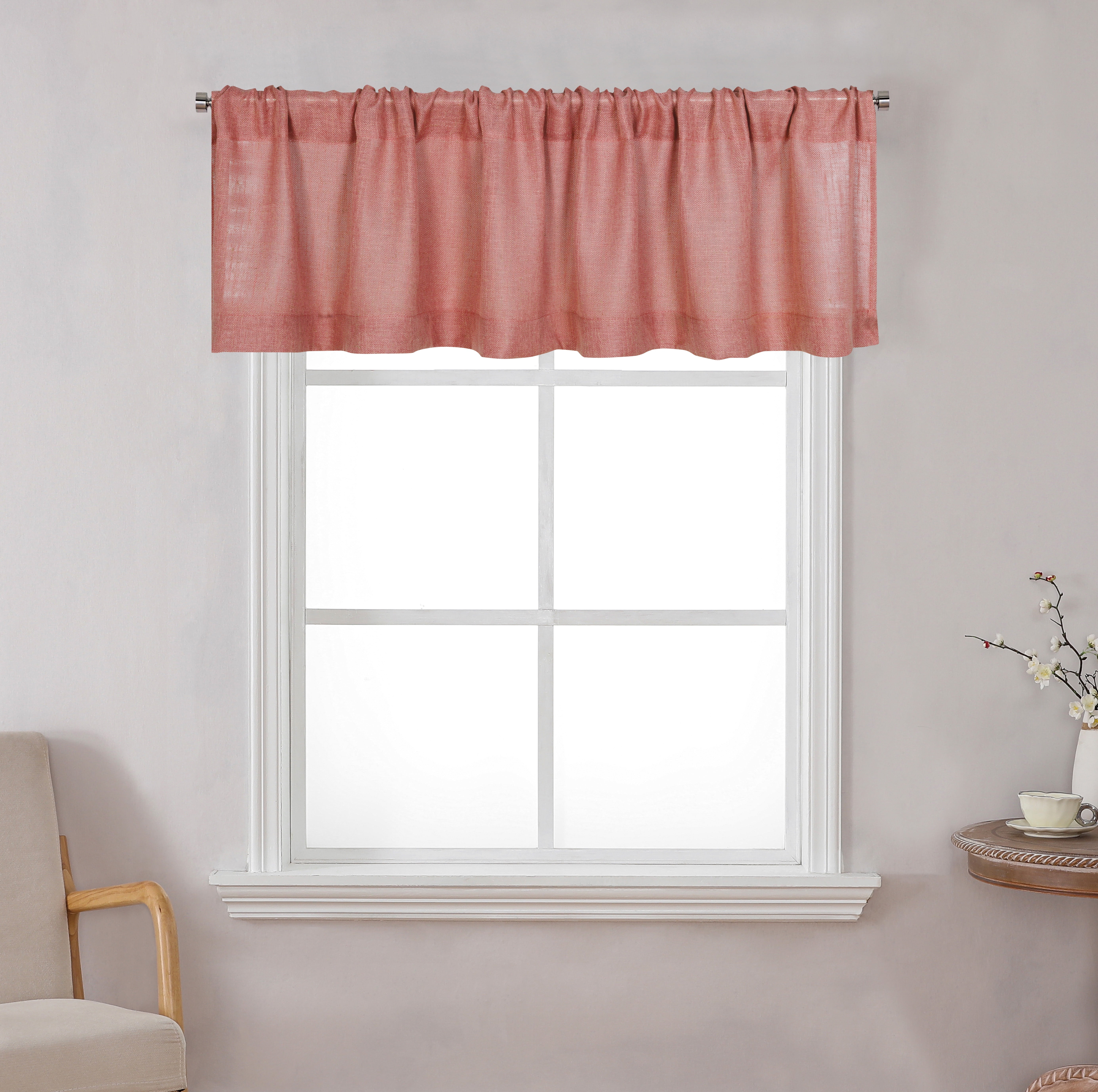 Better Homes & Gardens Linen Blend Light Filtering Rod Pocket Kitchen Curtain Tier and Valance, Set of 3, Old Rose, 60 W x 36 L
