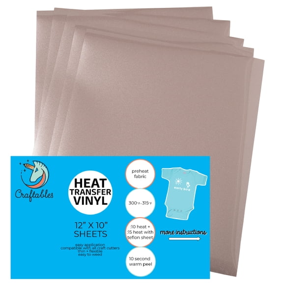 Craftables Rose Gold Heat Transfer Vinyl HTV - 5 Sheets Easy to Tshirt Iron on Vinyl for Silhouette Cameo, Cricut, all Craft Cutters. Ships Flat