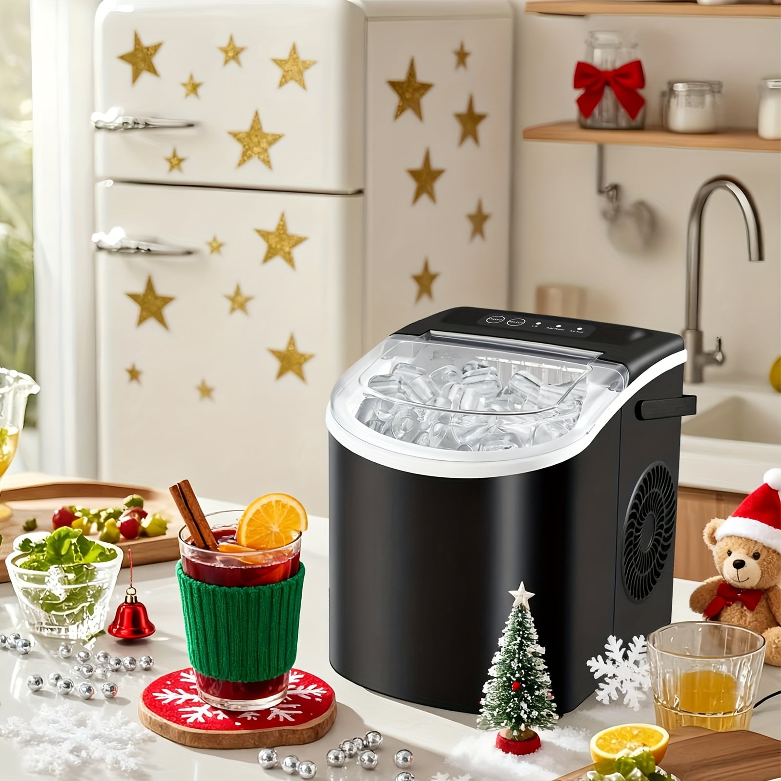 Portable Countertop Ice Maker with Handle 26lbs Per Day Makes 9 Ice Cubes in 6 Minutes Self-Cleaning Ice Machine with Ice Basket and Scoop for Home Kitchen Office