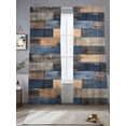 thumbnail image 3 of Navy Blue Brown Wood Semi Sheer Curtains 84 Inch Length 2 Panels Set, Farmhouse Vintage Wooden Sheer Kitchen Curtain Privacy Voile Window Curtain for Living Room Bedroom Rod Pocket Drapes, 3 of 7
