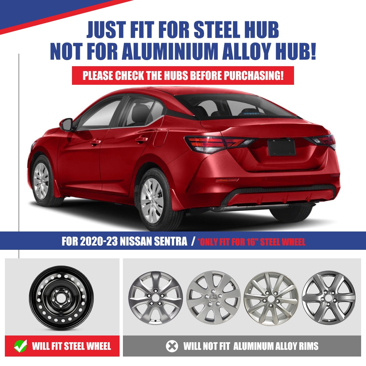 4 Pack 16" Hubcaps for 2020-2025 Nissan Sentra,Wheel Rims Cover Compatible With Steel Wheels,Snap on Installation,ABS+PC,Black Lacquer