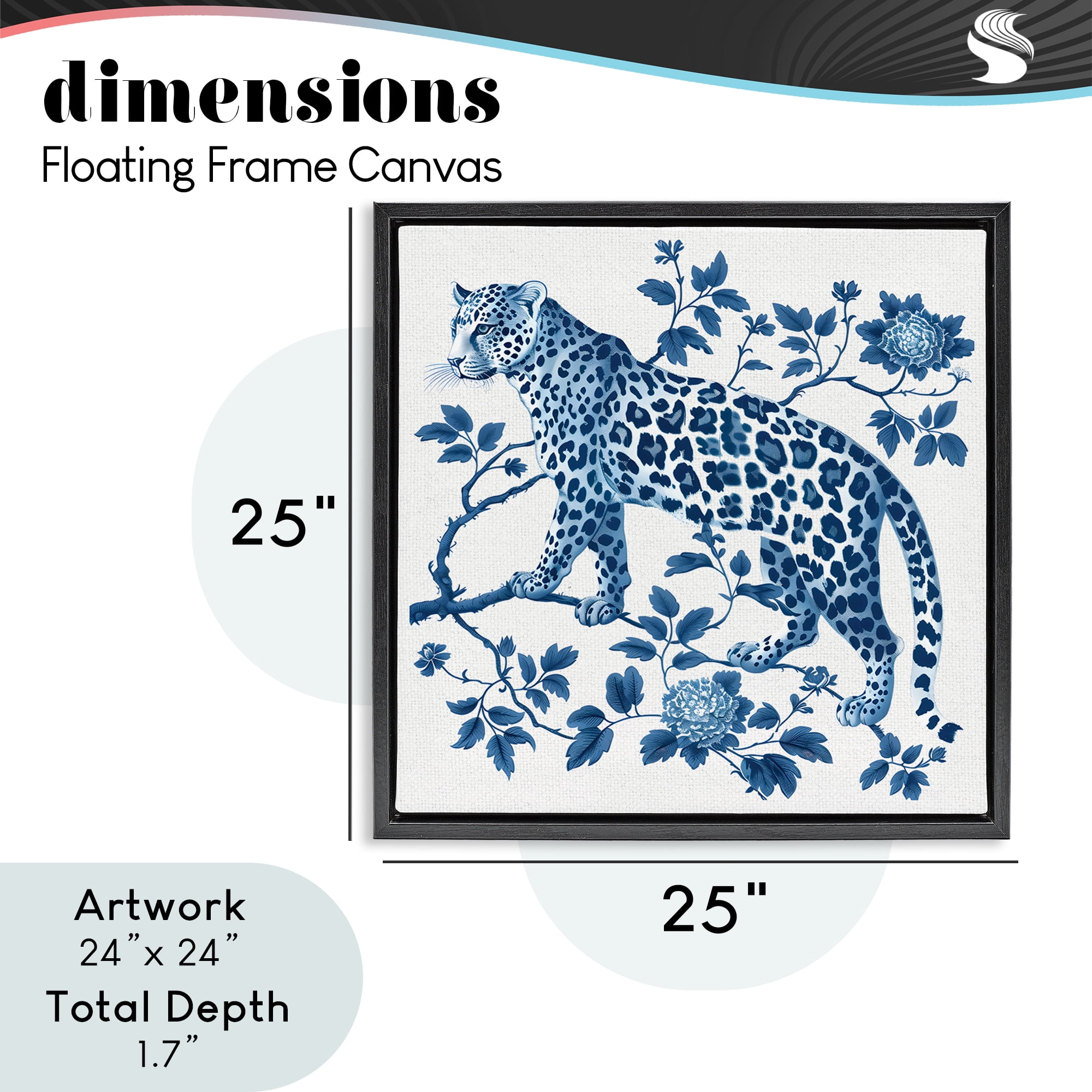 Traditional Ornate Floral Leopard Black Framed Floater Canvas Wall Art, design by Lettered and Lined