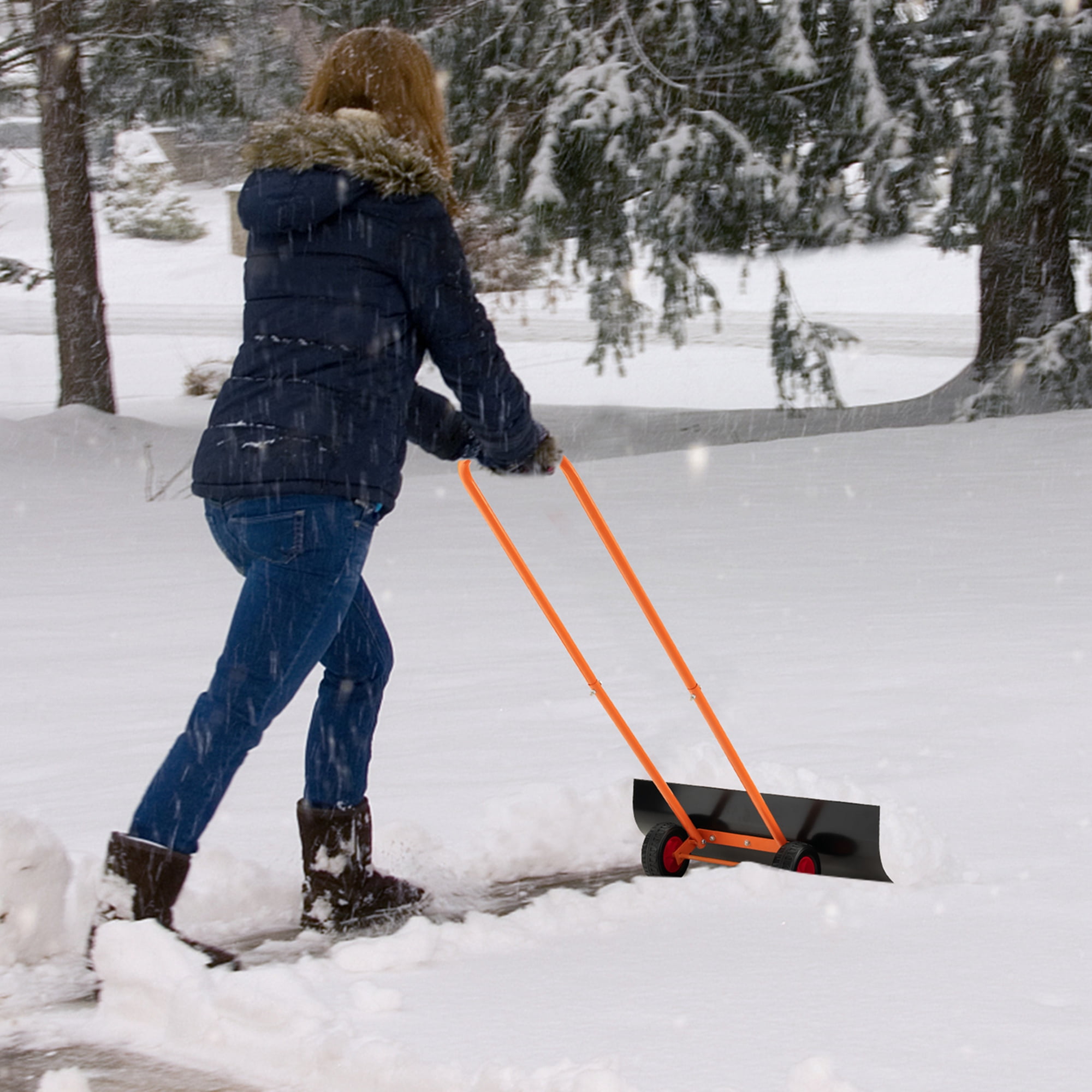 Costway 30 Snow Shovel Heavy Duty Metal Adjustable Height Wheeled Snow Removal Pusher Walmart