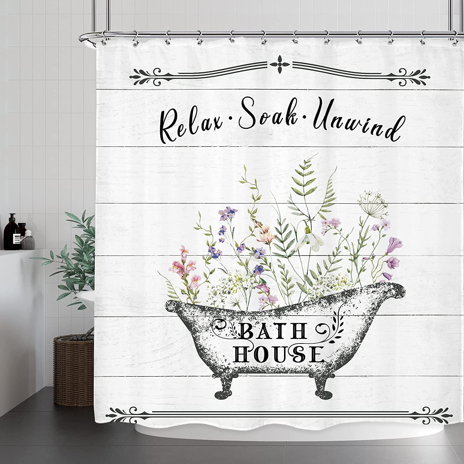 Lake Rules Shower Curtain Rustic Cabin Camping Vintage Wooden Barn Lodge  Farmhouse Fishing Relax Inspirational Quotes Country Retro Fabric Bathroom  Decorative Curtain With Hook, image size:1500x1500