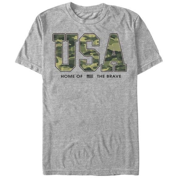 Men's Lost Gods Fourth of July  USA Camo Home of the Brave  Graphic Tee Athletic Heather Medium