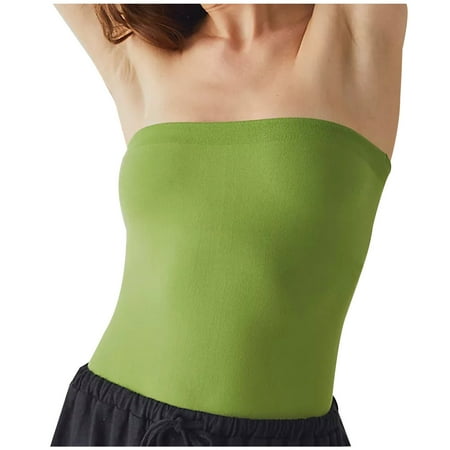 WCMZJ Medium Length Bandeau Bra Top For Women Basic Strapless Tube Tops Going Out Off Shoulder Crop Tank Solid Color Sleeveless Stretchy Slim Shirts