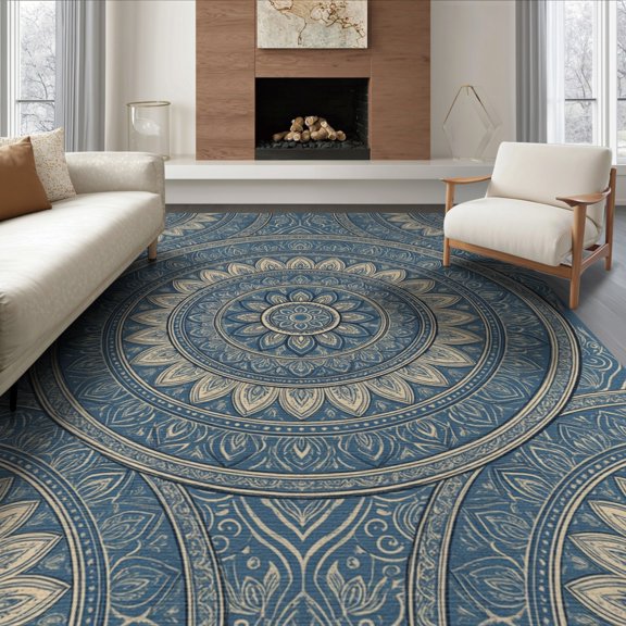 ODIKA 8'x10' Washable Area Rug Non-Shedding, Easy Care, Distressed Boho Ornate Center Geometric Border Beige Vintage Refined Structured for King Size Bedroom Under Bed, Master Suite